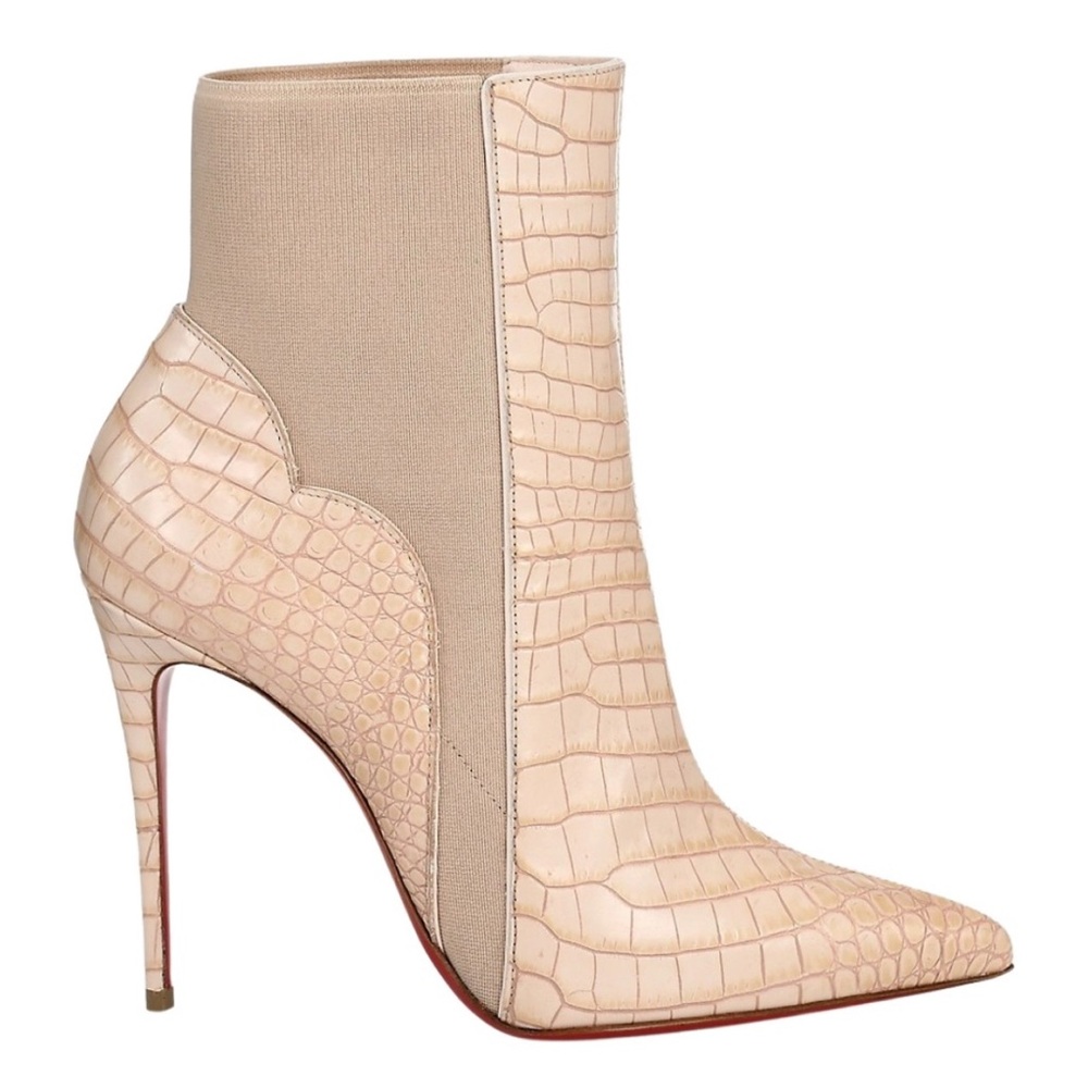 Christian Louboutin Beige Croc-Embossed Heeled Boots
